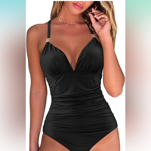 NEW- 2025 Elegant Black Swimsuit
Halter padded push-up gold accent - Picture 1 of 10
